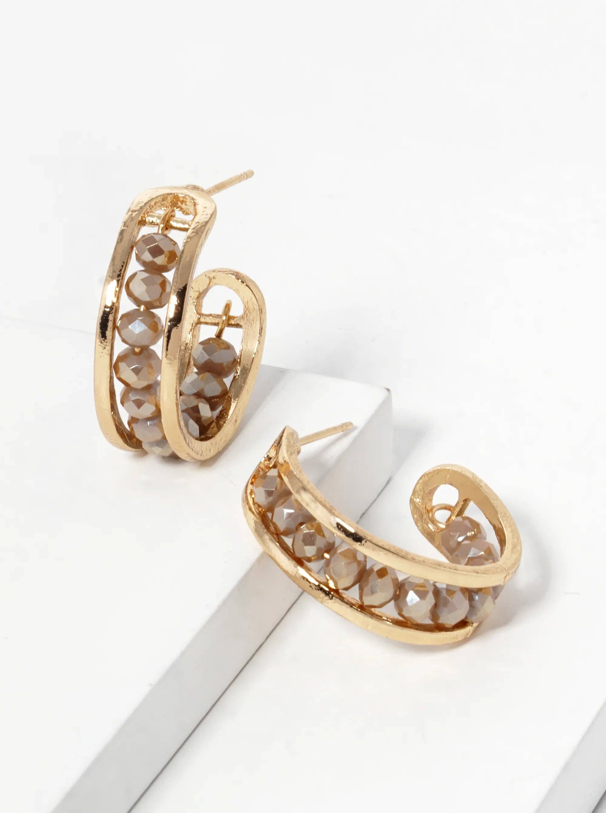 Wild Honey - Wholesale Hoop Earrings - 25Mm Faceted Glass Beaded Open Hoop Earrings6