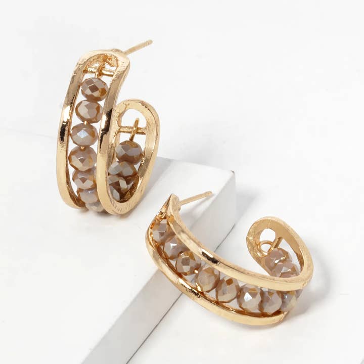 Wild Honey - Wholesale Hoop Earrings - 25Mm Faceted Glass Beaded Open Hoop Earrings6