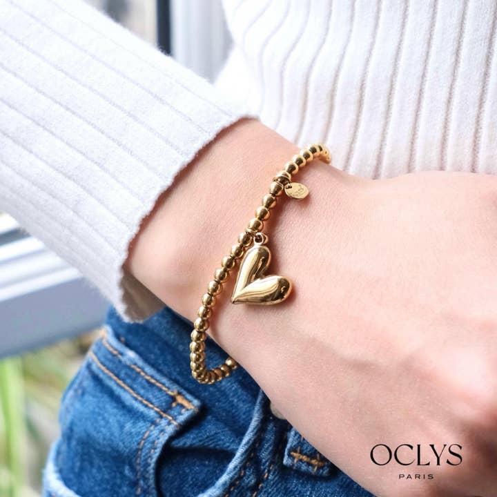 Cecena stainless steel heart bead bracelet for wholesale by Oclys