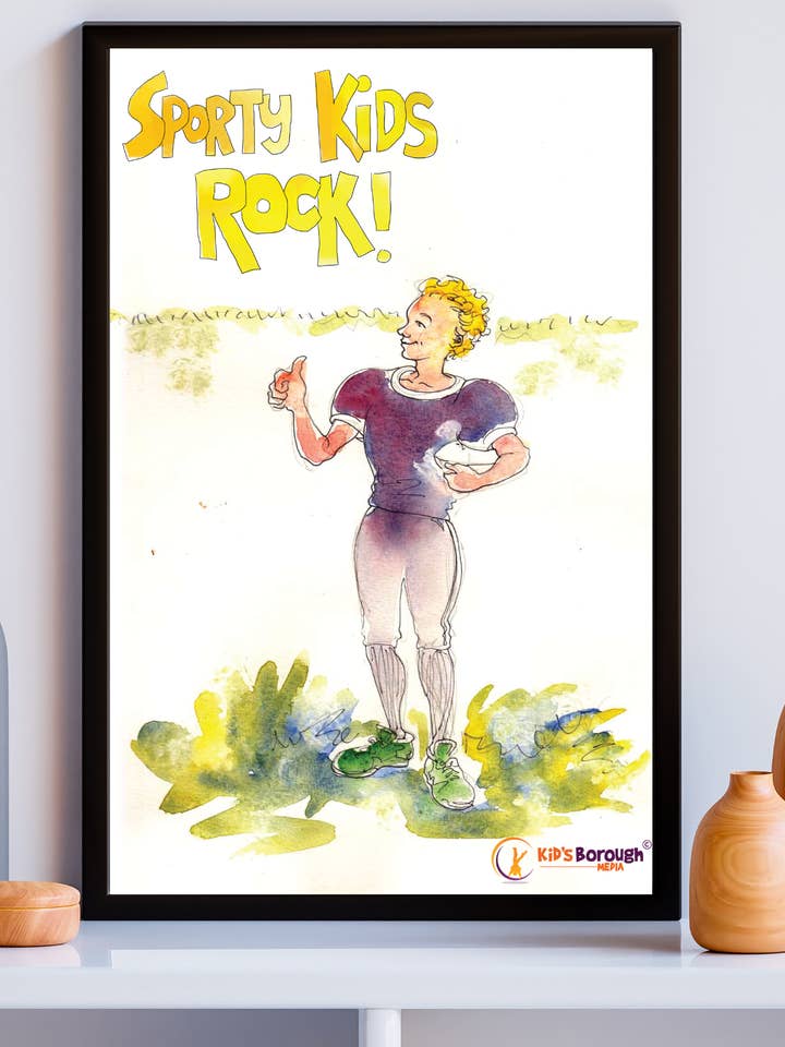 ¡Fútbol patinador, niños deportistas rockean! Arte de pared para venta al por mayor de Kid's Borough Media