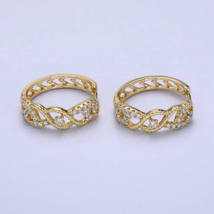 Aim Eternal - Venta al por mayor Pendientes de aro pequeños - Aros de aro sin fin con filigrana cúbica trenzada y chapados en oro