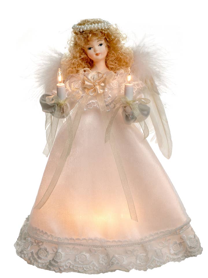 Ivory 10-Light Small Angel Tree topper w/ Blonde Curly Hair for wholesale by Starlight Collection
