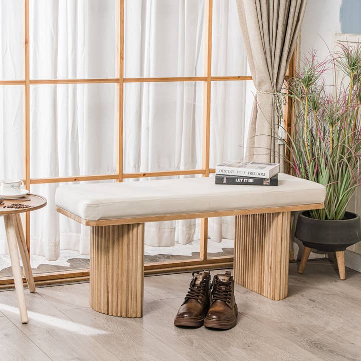 Nordlys - Wholesale Bench - PIREUS Solid Wood and Beige Velvet Bench4