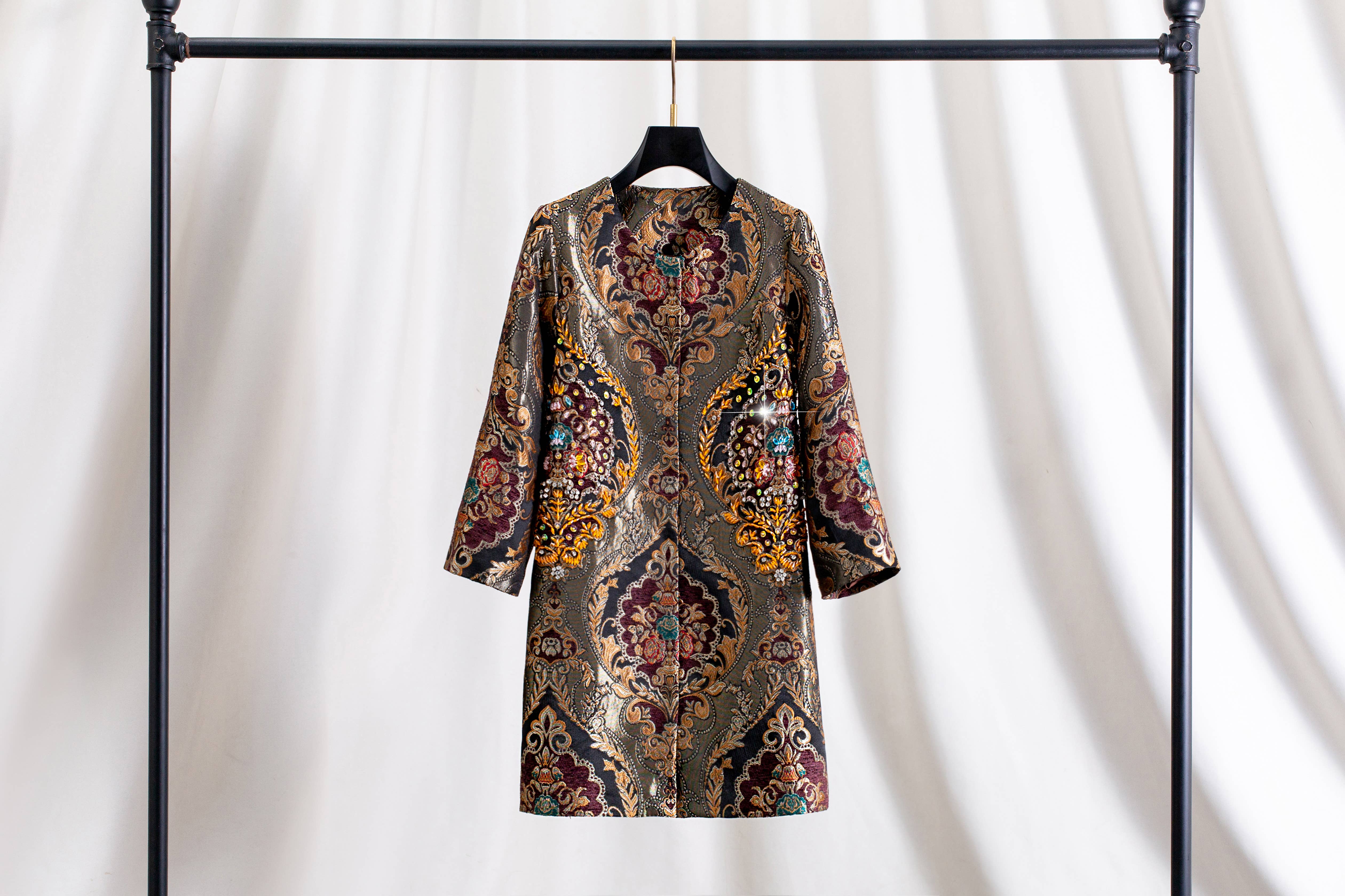 Color as pictures CT177Y Luxury Embroidered Beaded Jacquard Vintage Long Coat for wholesale on Faire1