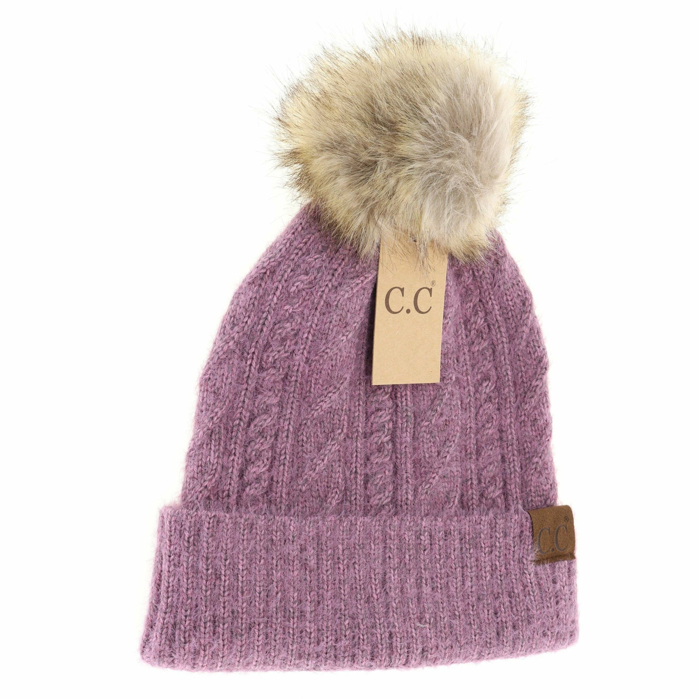 Lavanda Gorro de piel Pom C.C con puños suaves y dobladillo entallado HAT2087 de venta al por mayor en Faire1