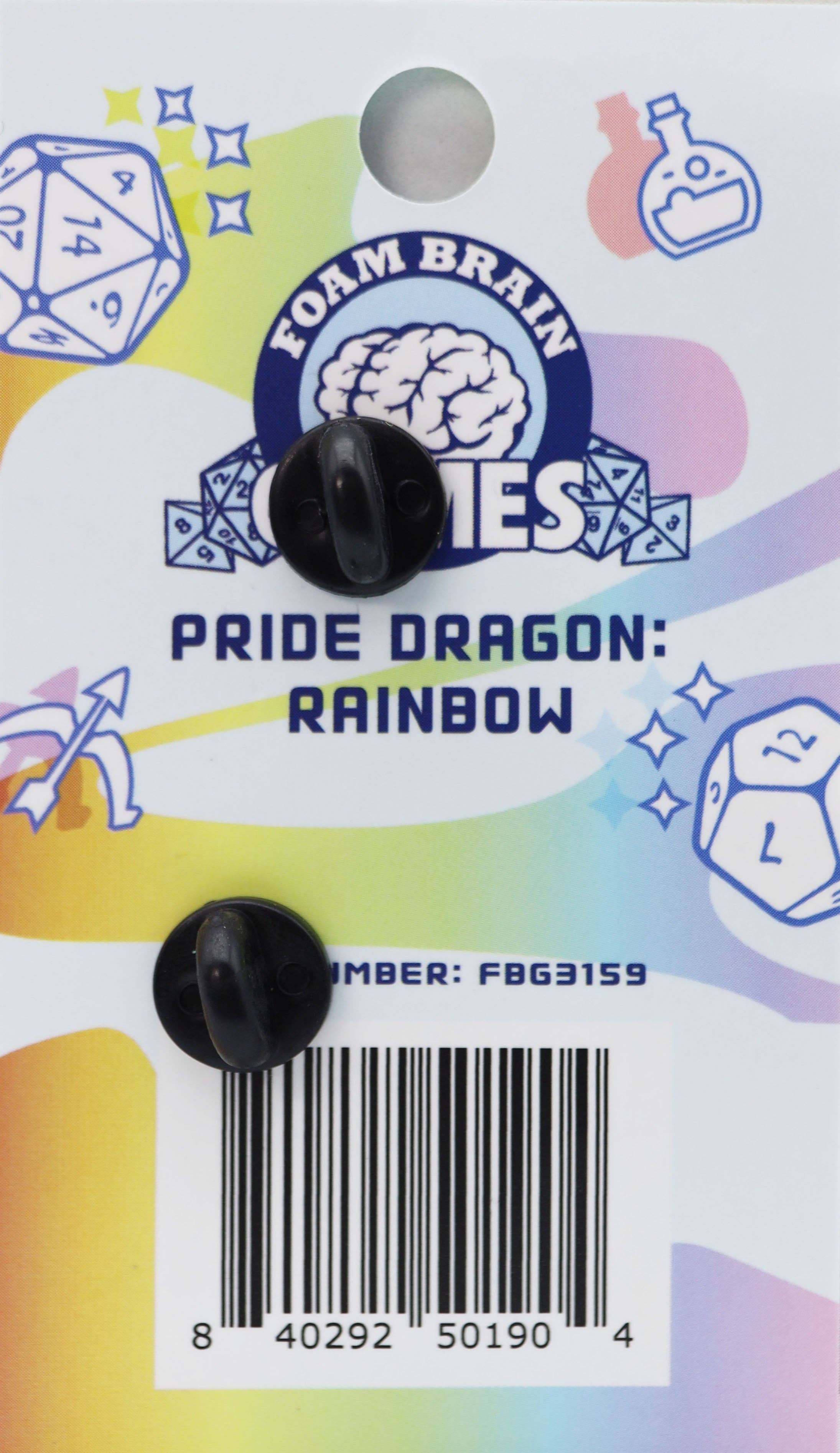 Foam Brain Games - Wholesale Lapel Pin/Button - Pride Dragon: Rainbow2