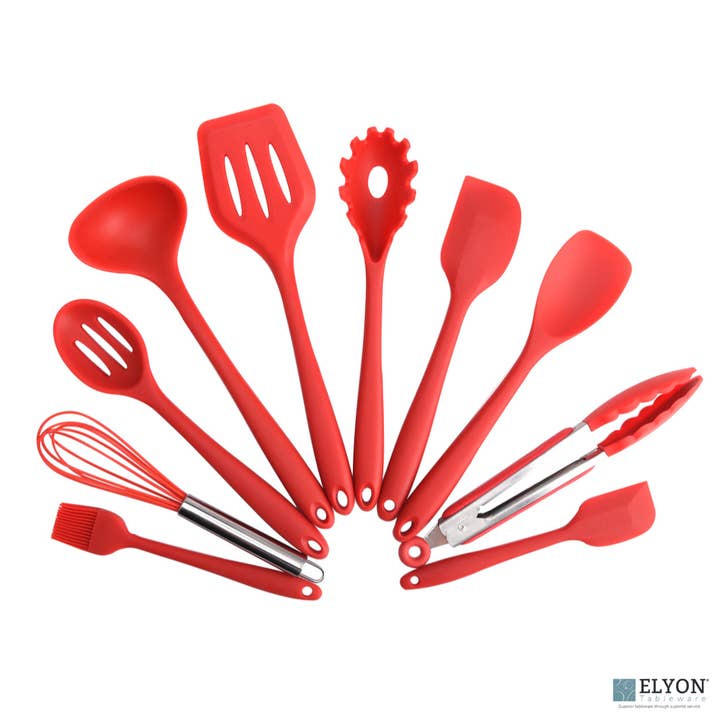 Elyon Tableware® - Wholesale Kitchen Utensil Set - Silicone Kitchen Cooking Utensils Set 10 Piece Red & Black