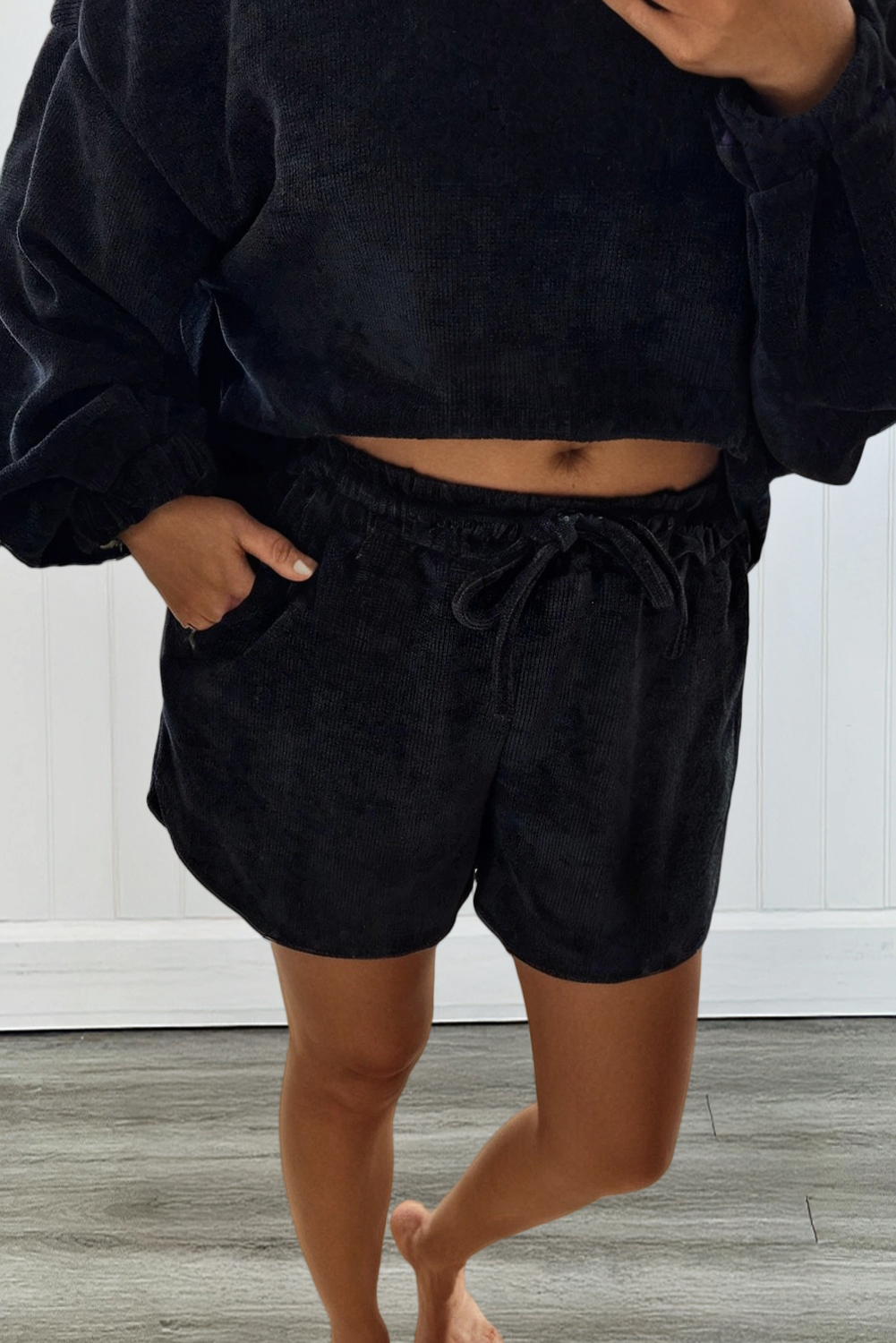 LA Society - Wholesale Lounge Set - Women's - LAS Textured Knit Pullover Drawstring Shorts Sets (S-XL)3