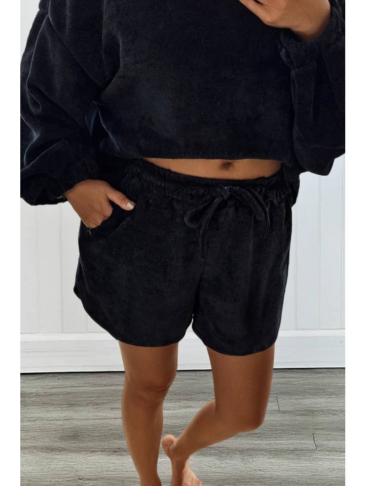 LA Society - Wholesale Lounge Set - Women's - LAS Textured Knit Pullover Drawstring Shorts Sets (S-XL)3