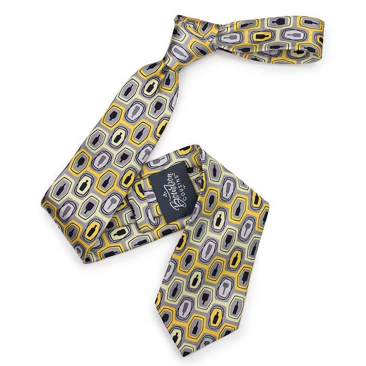 Bourbon Cousins - Wholesale Necktie - Men's - Bourbon Fest Neck Tie - Gold + Gray2