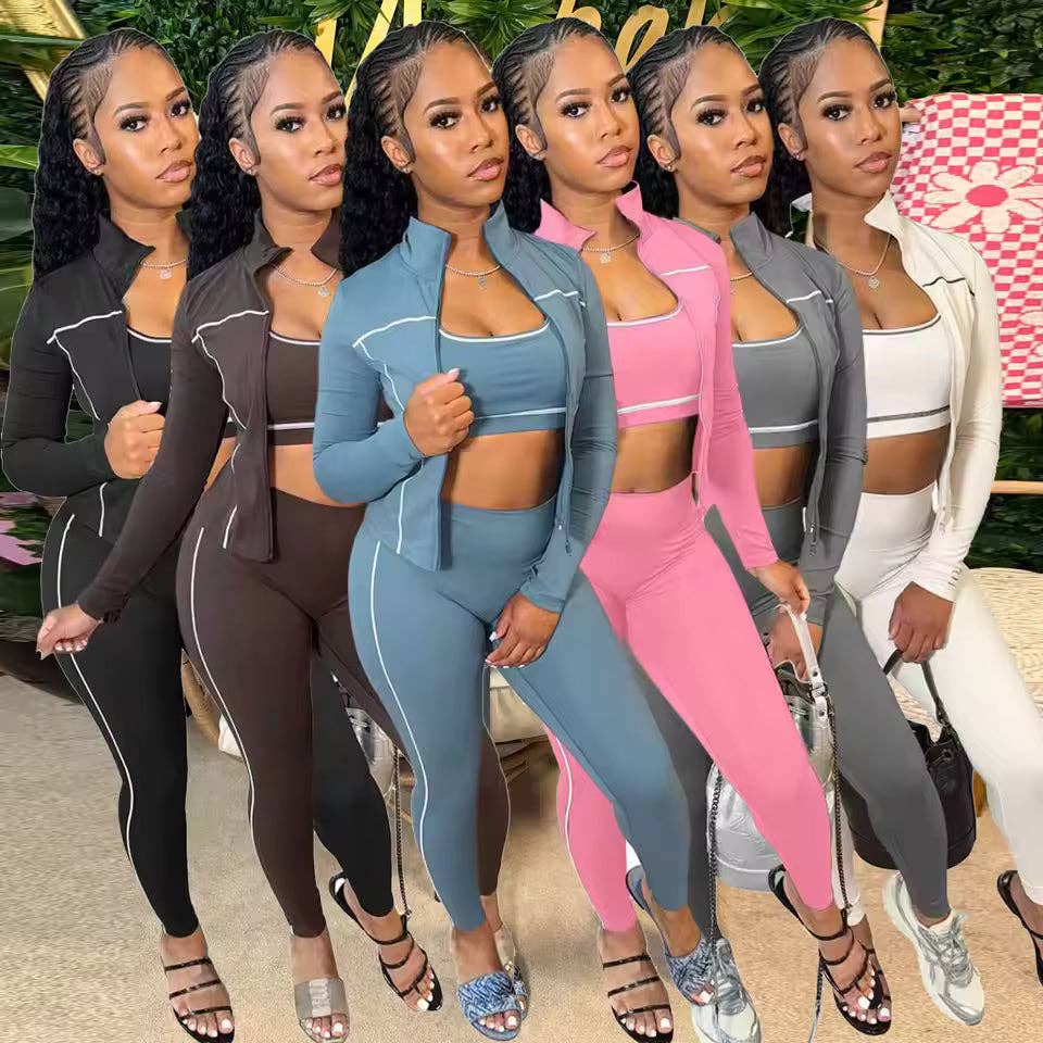 MB Fashion Wholesale - Wholesale Activewear Set - Women's - MB FASHION 3-Piece Activewear Set – Sports Bra, Leggings & Zip Jacket MB50382