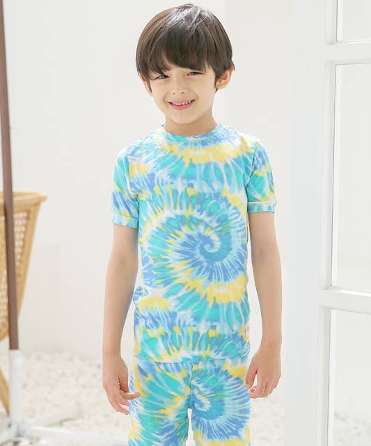 Jaune Bleu Pyjama à manches courtes en bambou teinté jaune et bleu en vente sur Faire1