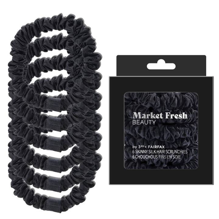 Market Fresh Beauty Silk Skinny Hair Scrunchies, 6 Pk, Black for wholesale by Market Fresh Beauty