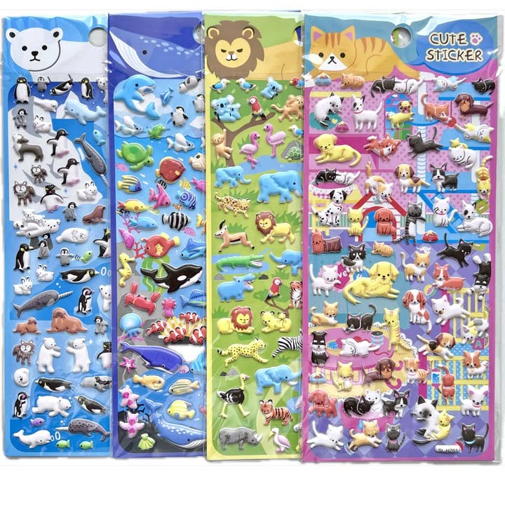 11014 Animals Puffy Assorted Stickers-12 for wholesale by BCmini