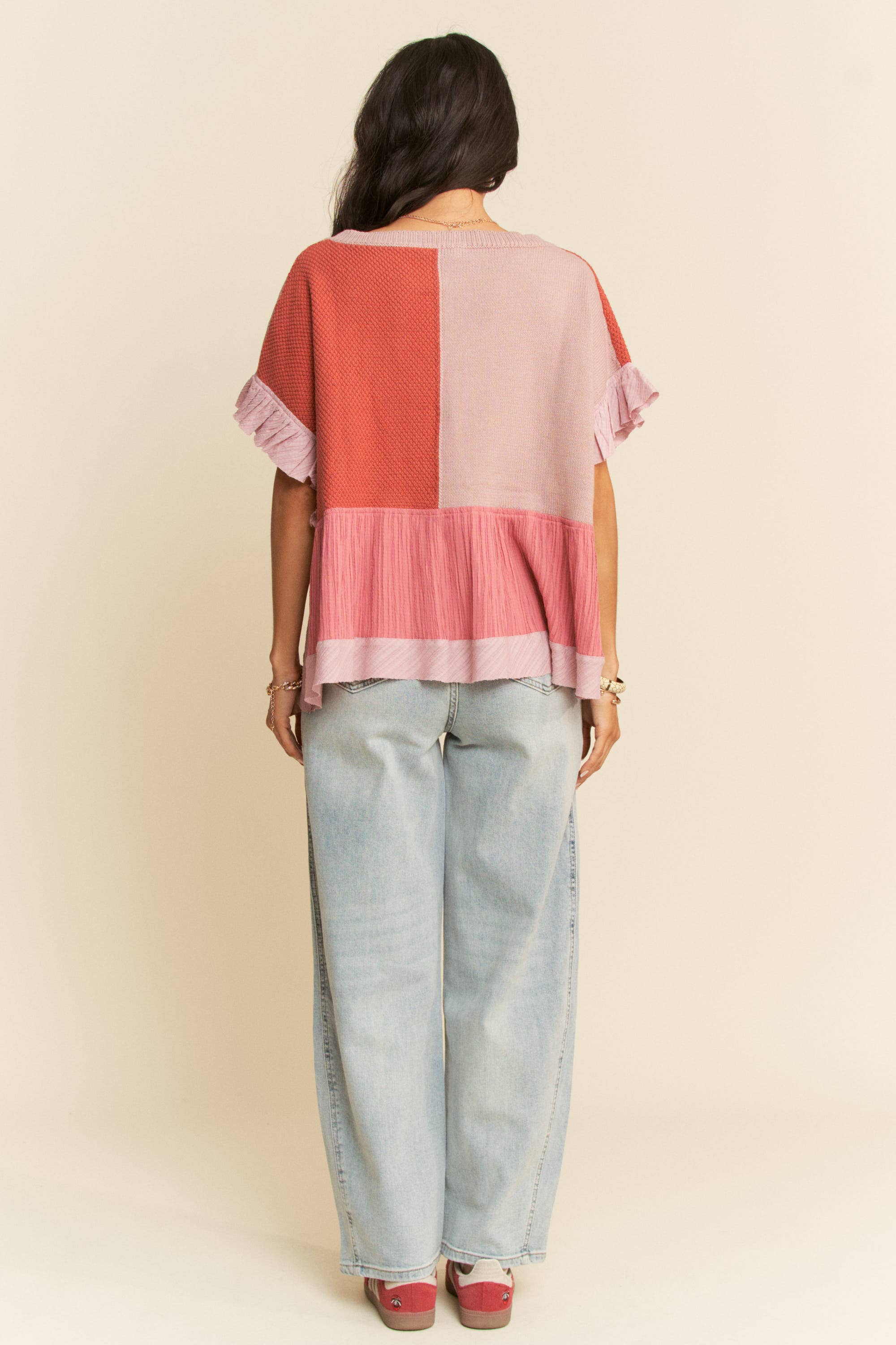 Davi & Dani – wholesale Knit top – Women's – SWEATER TEXTURED FABRIC RUFFLE DETAIL TOP6