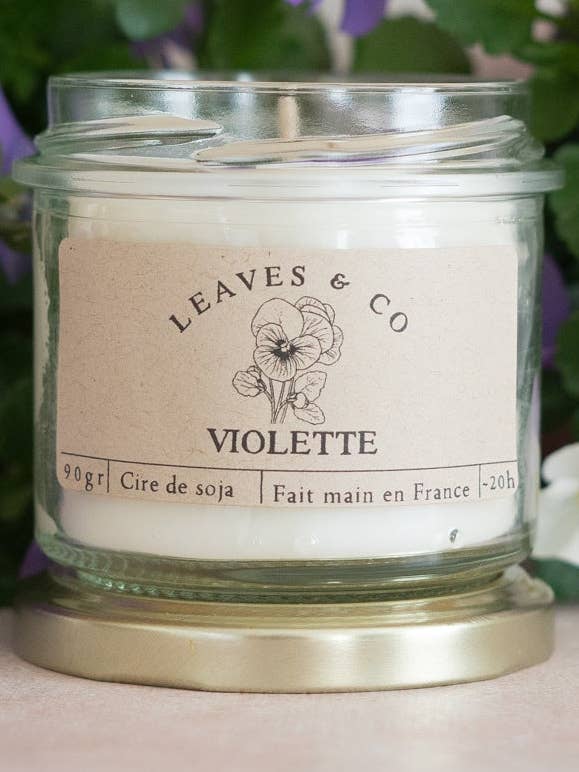 Bougie parfumée artisanale cire végétale - Violette pour la vente par Leaves & Co