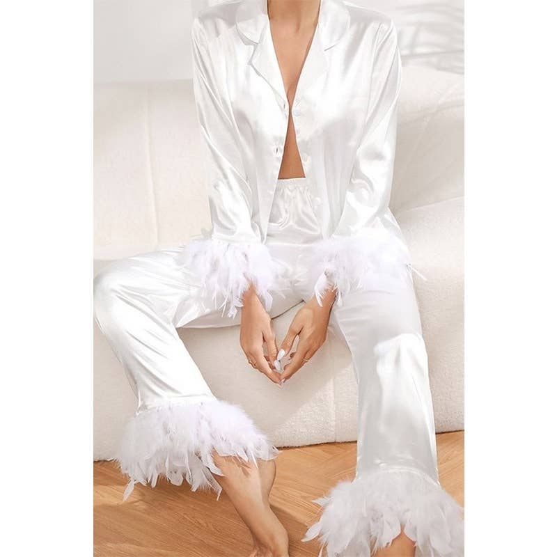 Paperdoll - Vente Haut et bas de pyjama – femme -  Pyjama en soie glacée en satin 3