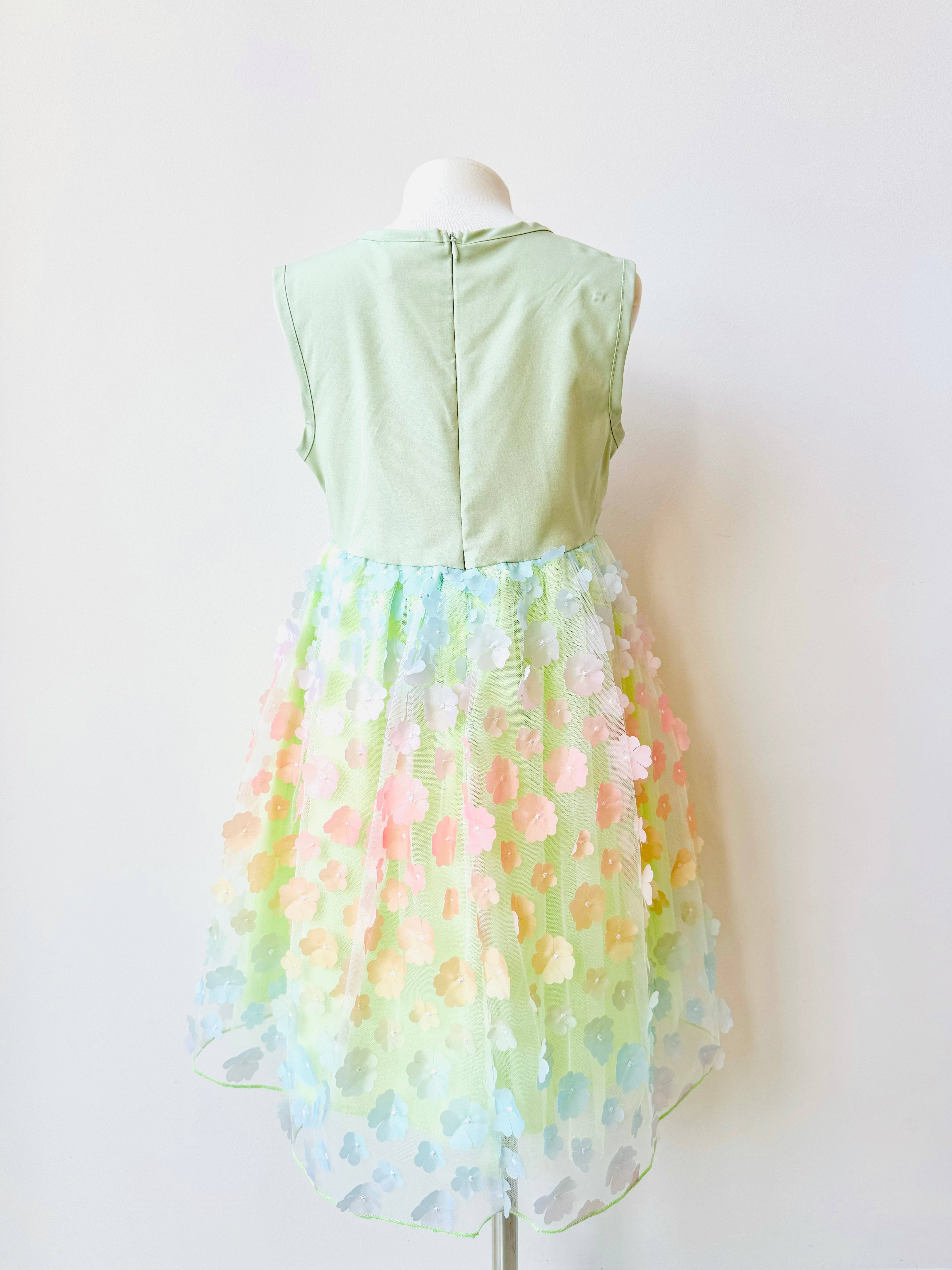Bella Blu Designs - Wholesale Dress - Kids - Felicity green dress for little girls with rainbow color flowers2