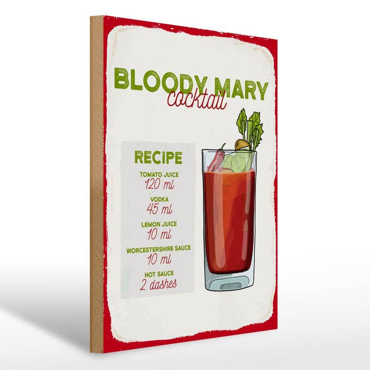 Bloody Mary Cocktail Recipe 30x40 cm decoratief houten bord voor wholesale door Femer