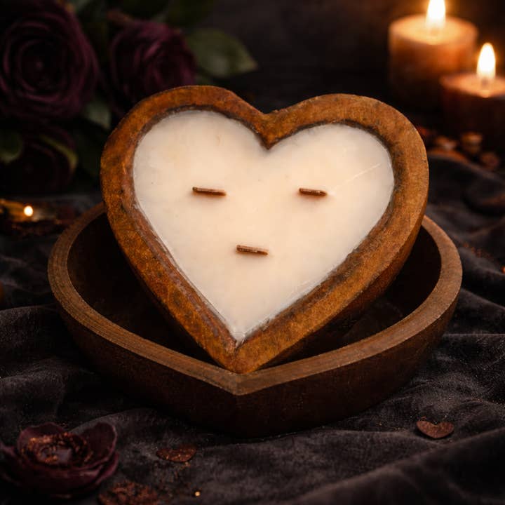 Valentine’s Heart Candle — Ambered Vanille + Crushed Strawberry for wholesale by The Broken Circle Soap Co