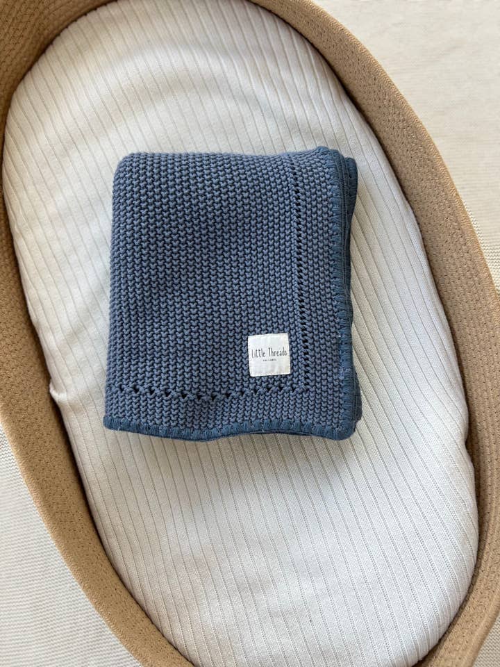 Little Threads - Venta al por mayor Manta de cama - Niños y bebés - Manta de algodón tejida azul pizarra4