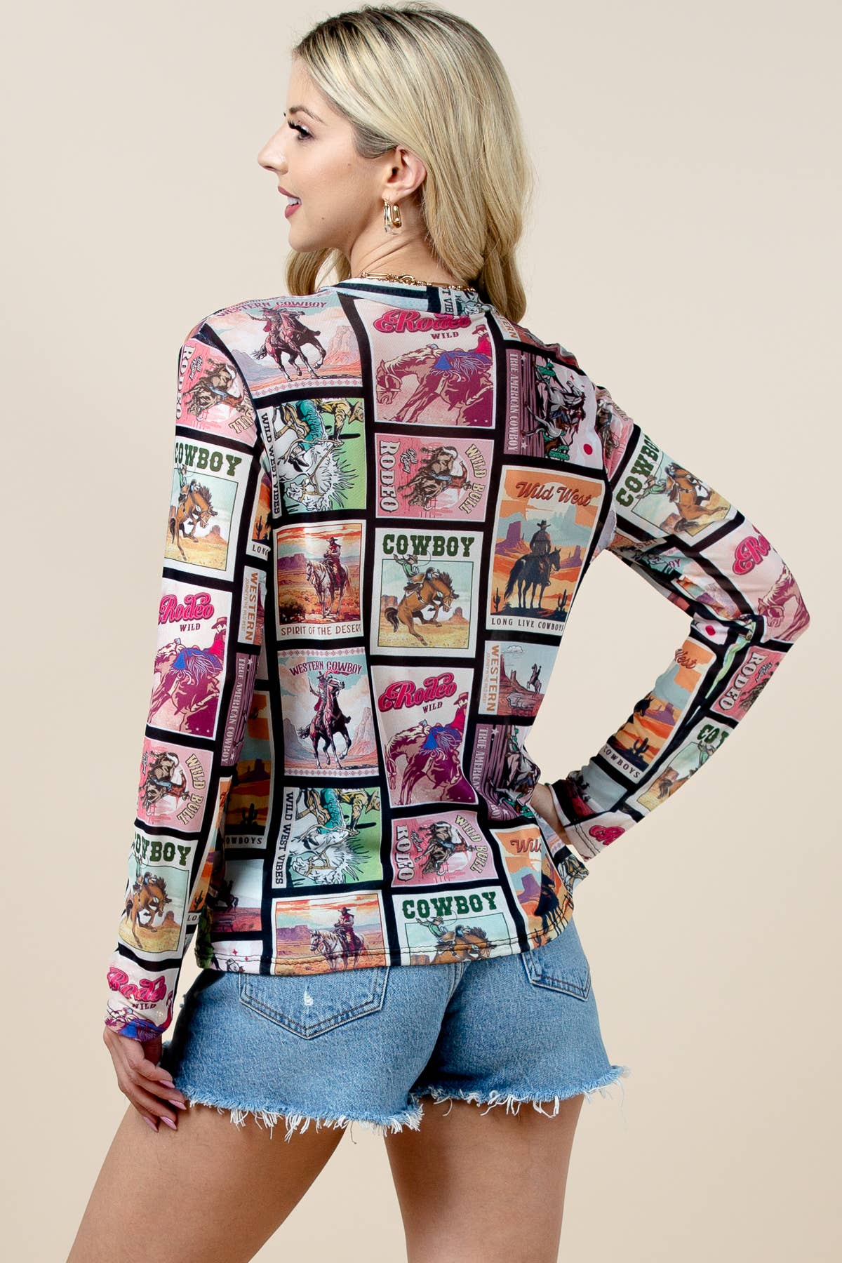 T1509-6305-Karen Rodeo Wild  Mesh Print Top for wholesale on Faire8