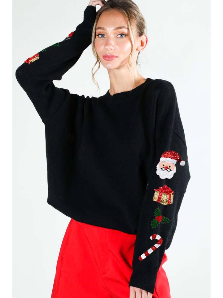 Vine & Love - Wholesale Knitted jumper – Women′s - Holiday Sequin Accent Crew Neck Knitted Sweater VT81743D19
