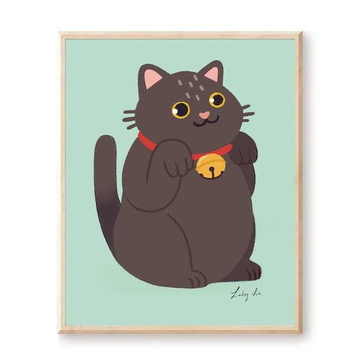 Black Lucky Cat Art Print for wholesale by Happy Little Paper Co