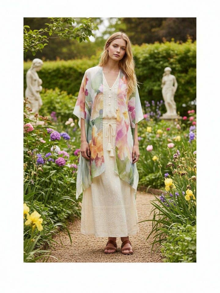 JC070961 Bloeiende Orchidee Waterverf Kimono Cover-Up voor wholesale door JC Sunny Fashion
