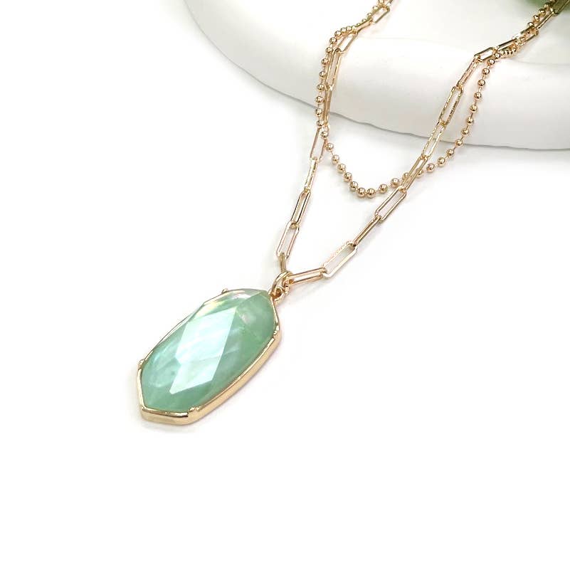 StarryNYC - Vendita all'ingrosso Collana con ciondolo/pendaglio - Collana a catena a graffetta con pendente a perline esagonali a doppio strato2