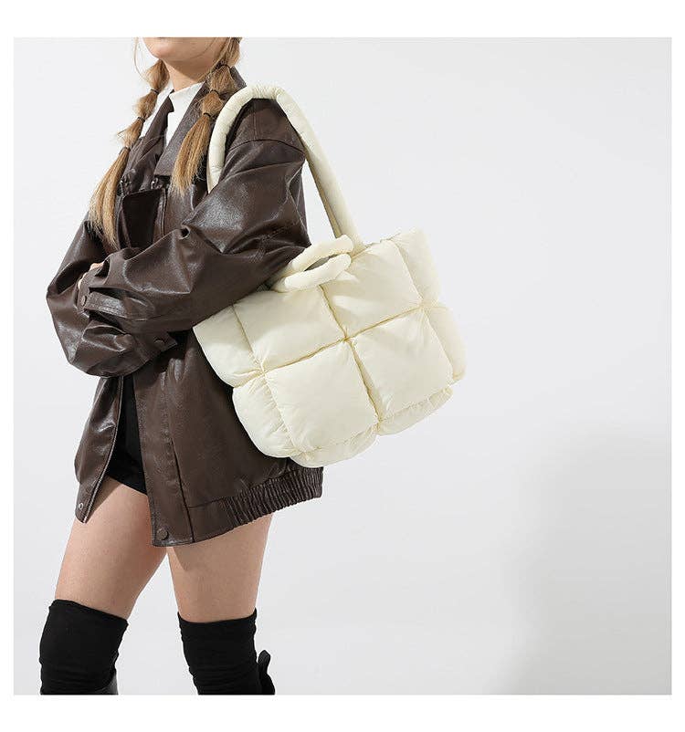 Dipped Shop - Wholesale Tote Bag - Women's - Simple Puffer Tote Bag Solid Color Soft Handbag DP809121