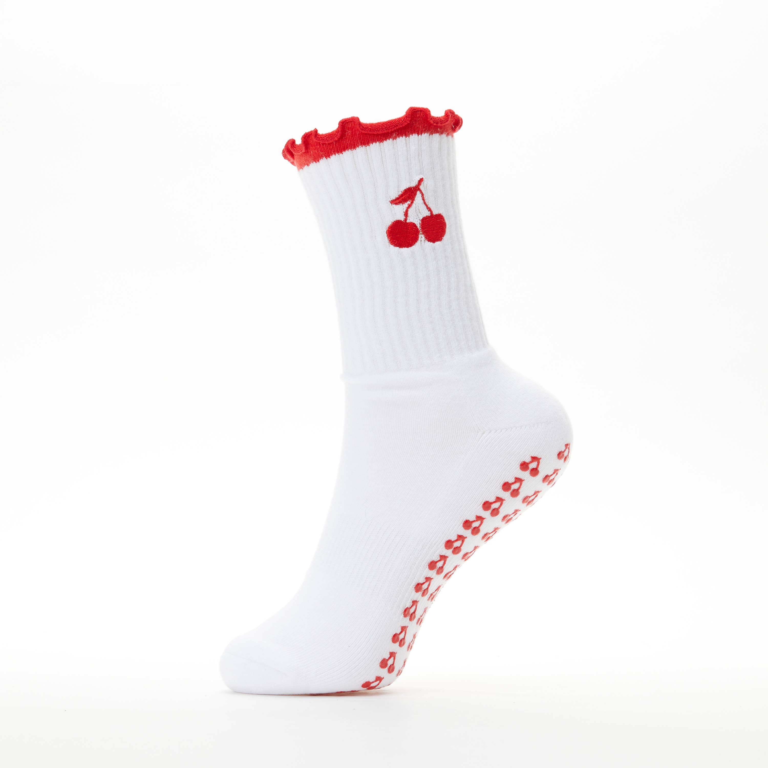 White Popped My Cherry Pilates Grip Socks for wholesale on Faire14