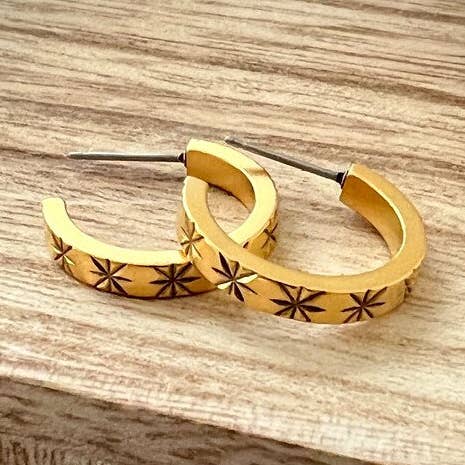 Gold Star Post Earrings, Half Hoop, Simple Everyday Studs, JohnnyGirl Jewelry for wholesale by Johnny Ltd.