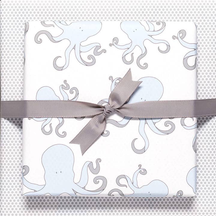 White octopus wrapping paper, double-sided recycled paper for wholesale by My Pretty Circus