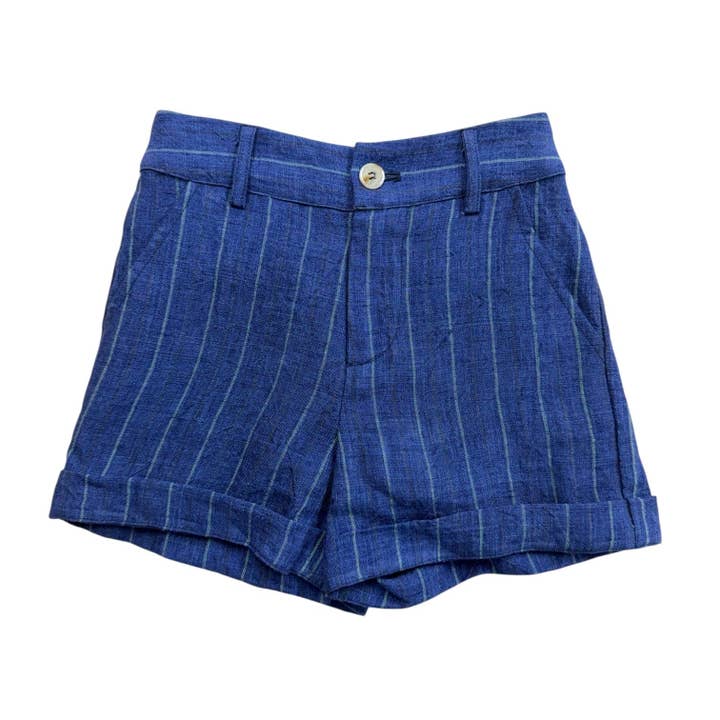 Marinblå pojkshorts i randigt linne för wholesale av Petite Maison Kids