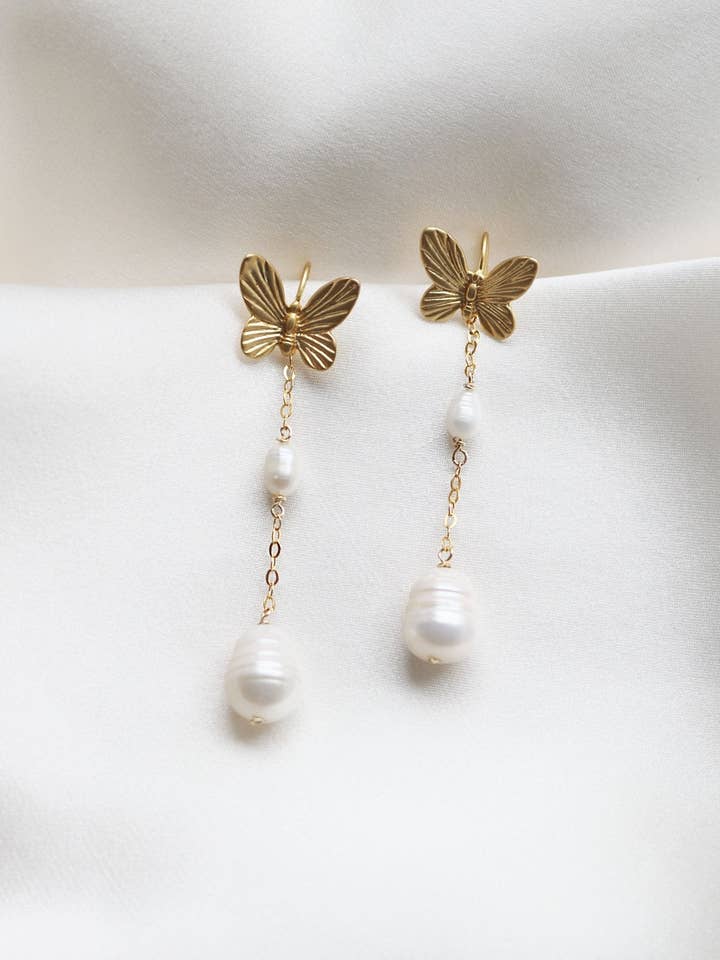 Papillion Freshwater Pearl Butterfly Earrings No.01 for wholesale by Miss Foxine Couture