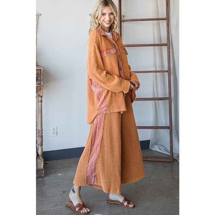 Oli&Hali - Wholesale Pants - Women's - WASHED ELASTIC WAIST BAND WIDE LEG CROPPED PANTS