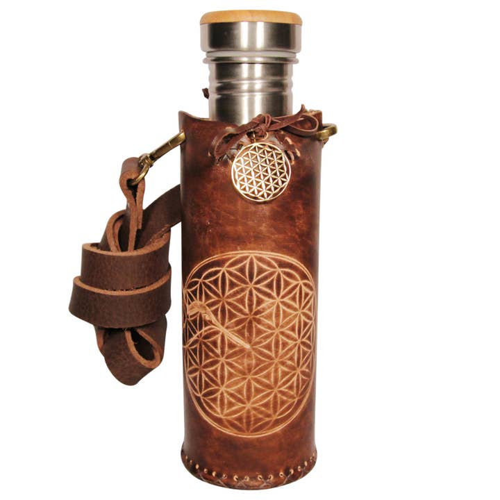 Marron - Fleur de vie - Colibri - Porte-bouteille d'eau pour la vente par Vesica