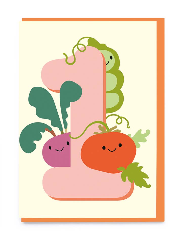 Biglietto di auguri per bambini con verdure, età 1 per la vendita all'ingrosso da parte di Noi Publishing