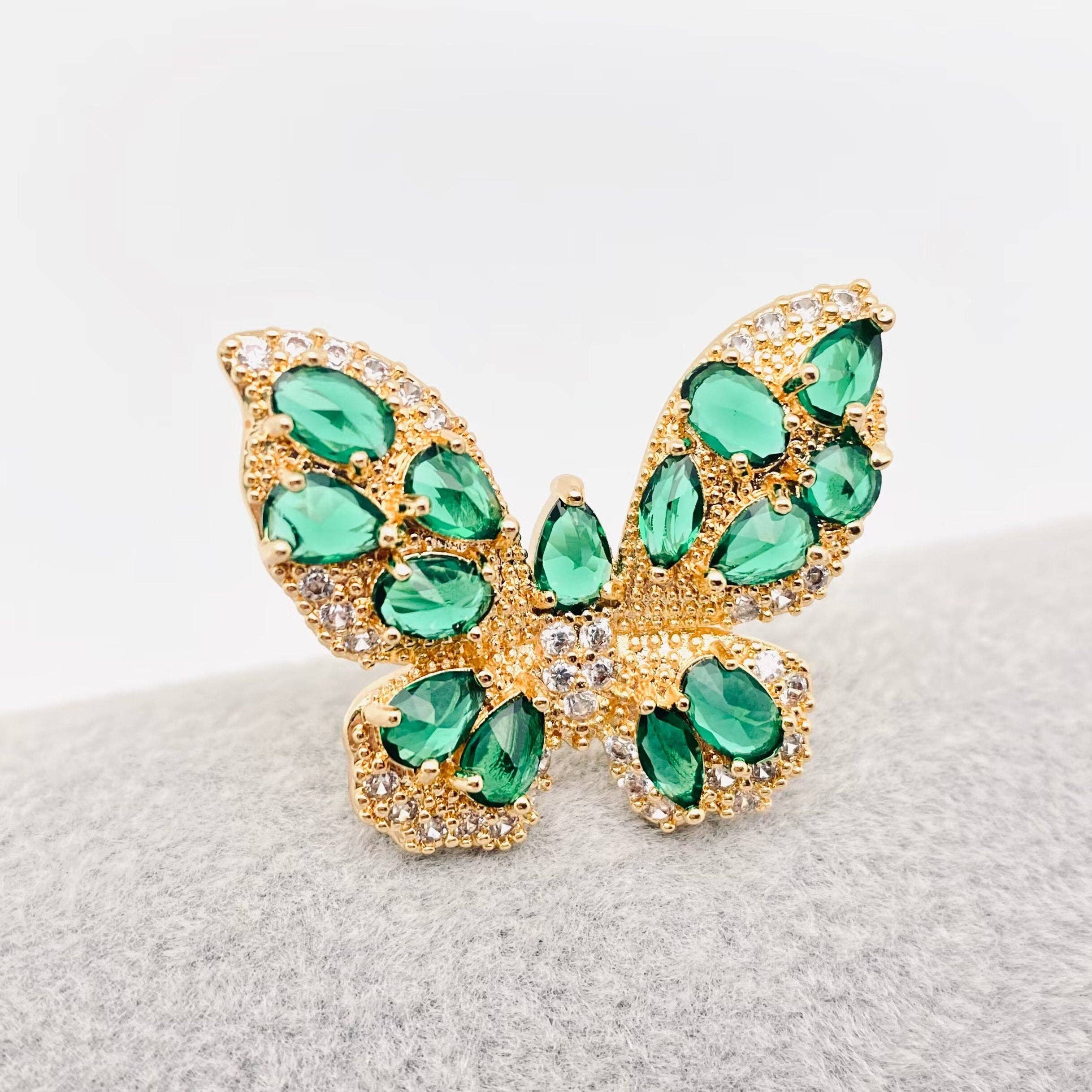 Mio Queena – wholesale Cocktail/statement ring – Inlaid Cubic Zirconia Large Butterfly Adjustable Ring4