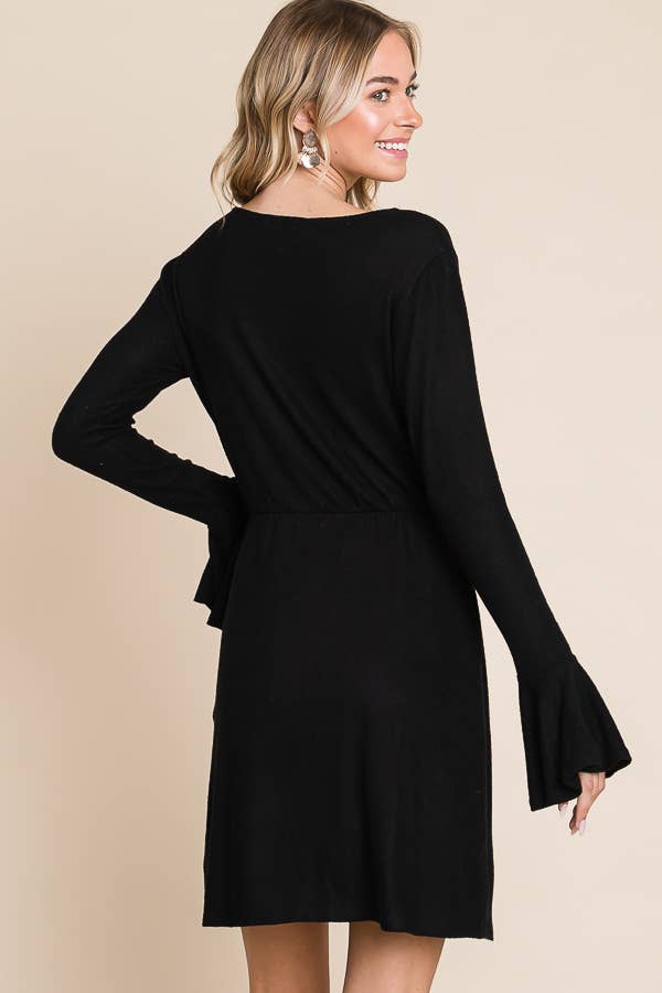 Culture Code – Engroshandel Kjole - Dame – CHD1390L - KJOLE MED FLÆSEDE LANGE ÆRMER OG SLÅ-OM BÆLTE3