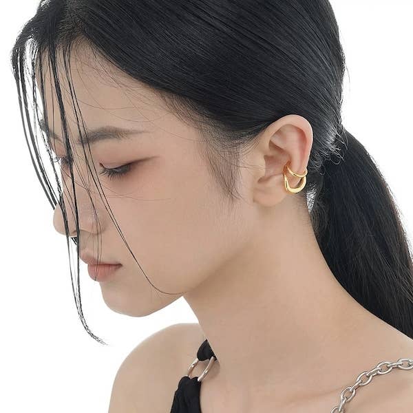 LanLivia - Wholesale Cuff/Wrap Earrings - Unique design double line golden n silver ear cuff-one piece10