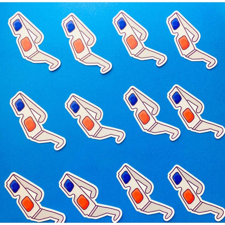 Otto's Grotto - Wholesale Sticker - Eighties Throwback 3D Glasses Sticker 80s 90s Movie Sticker