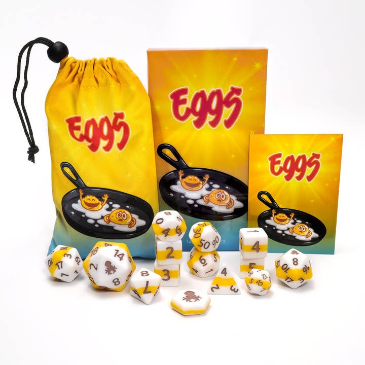 Eggs 14pc Dice Bundle Inked in Brown for wholesale by Kraken Dice