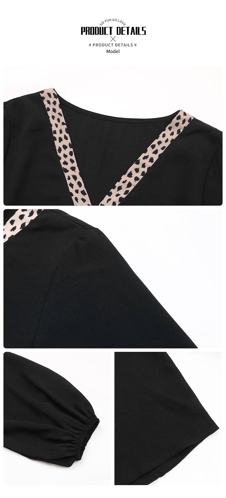 BLACK V-NECK LONG-SLEEVED VINTAGE LEOPARD PRINT SHIRT for wholesale on Faire4