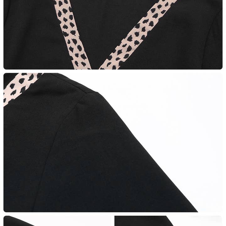 BLACK V-NECK LONG-SLEEVED VINTAGE LEOPARD PRINT SHIRT for wholesale on Faire4