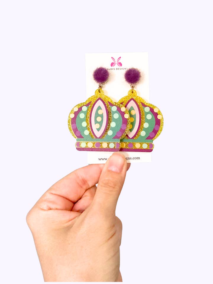 Harzkrone Mardi Gras Ohrringe für den Großhandel von Valois Designs