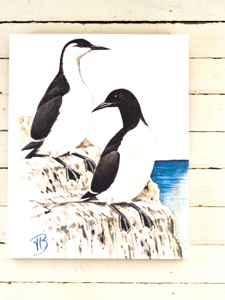 Canvas vogelprint op canvas van Common Murre — Unieke aquarel voor wholesale door Streetlightbirds