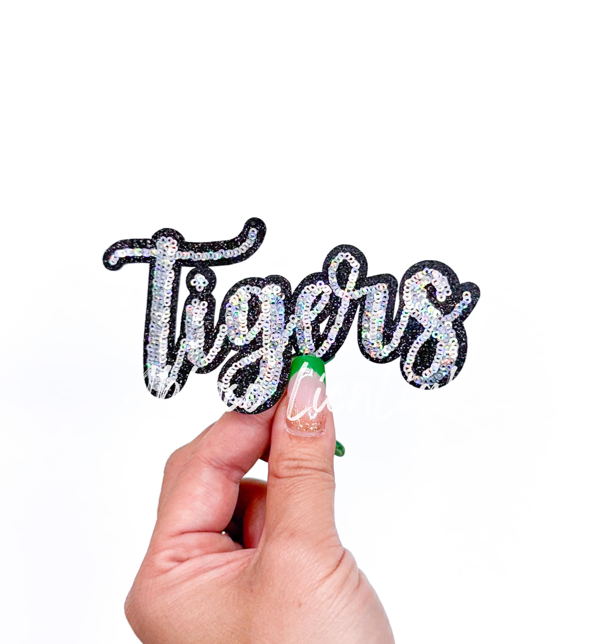 ABLNco - Wholesale Patch - Tigers Cursive Sequins Iron On Patch-Silver