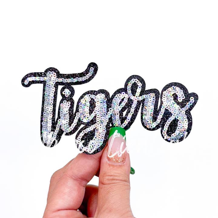 ABLNco - Wholesale Patch - Tigers Cursive Sequins Iron On Patch-Silver0